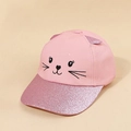 Pink kids baseball cap with cute cat ears and glittery brim in a casual style - Sequined Cat Baseball Cap - Pink / One Size