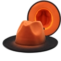 Dual-tone felt fedora with orange to black gradient and vibrant orange interior view - M (56-58cm) / Orange Yellow & Black