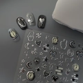 5D embossed nail stickers featuring silver Y2K molten hearts and celestial designs - Dark Fluid Heart Lava Silver (CO-423 Silver Stamping)