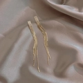 Elegante vergoldete Quastenohrringe mit rechteckigen Strasssteinen und Schlangenketten - Goldene Schlangenkette Lange Quaste (925 Sterling Silver Earring Post)
