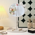 White rabbit ear makeup mirror with round storage base tray for vanity desk organizer - White