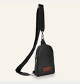 Black PU leather crossbody bag with brown Z & Ezechiel brand patch and nylon strap - Black Leather