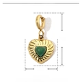 Detail view of 16mm x 8mm heart-shaped golden stainless steel charm with green stone - YF189 Green Heart