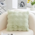 Soft light green faux fur square decorative pillow on a cozy white fleece chair - Bubble Plush-Bean Green-Case Only