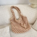 Beige Teddy-Stoff Tasche mit roten Herzen und praktischem Magnetverschluss für Damen - Beigerot