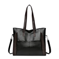 Large capacity tote bag with black and brown color-blocking and dual shoulder straps - Black