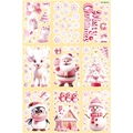 Pink Christmas 3D Santa and reindeer static window stickers with snowflakes - SKJD2338DS-20*30CMX9 Sheets in Bag