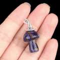 Ciondolo a fungo in pietra naturale blu e marrone con cappuccio in metallo argento - Cappuccio Nero Fucile / Sodalite blu