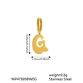 Minimalist golden stainless steel letter G pendant with size measurements and 0.8g weight - Letter G