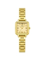 Elegant gold square quartz watch with vintage roman numerals and metal link strap - Gold Case Gold Dial Gold Band