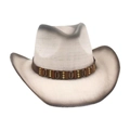 Straw western cowboy hat in cream white with vintage burnt edges and beaded band - One Size / White-Black (Coffee Belt)