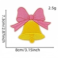 Pink bow and yellow bell embroidered patch with dimensions 8cm x 7.3cm for festive gifts - 18# Bell with Bow