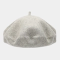 Close-up of light grey wool felt beret showing high-density fabric texture and top stem - One Size / Light Heather Grey