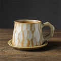 Handmade ceramic coffee cup and saucer set with orange stripes on a dark wood table - Coffee Cup And Saucer - Plain White 310ml / Universal