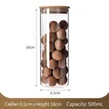 A 500ml tall cylindrical glass storage jar with a wooden lid and silicone seal ring - 500ml / Replacement Bamboo Lid / 6.5cm*18cm