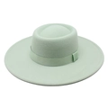 Minimalist mint green wool fedora hat with wide brim and matching decorative ribbon - M (56-58cm) / Mint Green