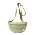 Light green faux leather crossbody waist bag with gold zippers and wide shoulder strap - Green