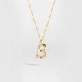 Detailed close-up of S925 silver gold necklace with a colorful gemstone letter B pendant - Gold Letter B