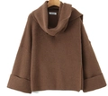 Detail of chunky coffee brown knit sweater featuring cowl neck and vertical ribbed texture - One Size / Dark Brown