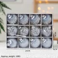 Set of 12 luxury silver Christmas ornaments with sequins and silk texture in box - 12 Pcs/Set / Silver Gray