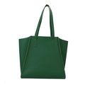 Minimalist large-capacity dark green faux leather tote bag with stylish shoulder straps - One Size / Green