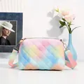 Rainbow gradient quilted crossbody bag with golden hardware and a wide strap for women - Pale Blue