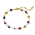 Verstelbare goudkleurige armband met veelkleurige emaille boze oog bedeltjes en karabijnslot - Multicolor Boze Oog