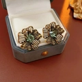 Hollow Golden Green Gem Stud Earrings (38#)