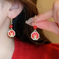 Red dragon year deer stud earrings with pearls and gold enamel finish for women - Ear Hoop - Gold - Red Dragon
