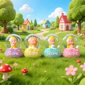 Set of 4 cute cartoon crystal balls with colorful resin bases for desktop decoration - 2535# (lights + Snowflakes)