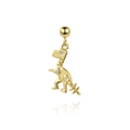 Detail of a gold dinosaur earring with small gemstones on a clean white background - Dinosaur