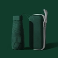 Mini deep green folding travel umbrella with a matching portable hardshell carrying case - Flat Six-fold Dark Green Card Holder With No Strap.