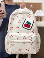 Zaino carino in velluto a coste bianco con stampa a ciliegia per la scuola - Bianco