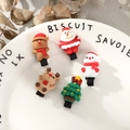 Detailed view of 5-piece Christmas hair clips featuring Santa, reindeer, and snowman icons - Snowman Santa Christmas Tree Reindeer Hair Clips 5pcs Set