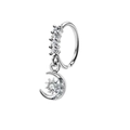 Silver 20G nose ring with moon and star zircon pendant piercing jewelry - Moon Style