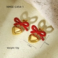 18K vergoldete Herz-Ohrringe mit roter Emaille-Schleife, 2,2 cm lang - Rot