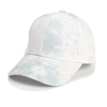 Detail showing high-quality tie-dye gradient cotton fabric and stitching on baseball cap - Adjustable / Grey/White