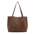 Bolso tote grande minimalista de cuero PU marrón café con costuras verticales mujer - Marrón