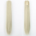 Long straight light blonde synthetic ponytail extension with a secure claw clip attachment - 16-613-Ash Blonde Mixed White Blonde