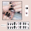 Französische Press-On-Nägel mit Marmor Schwarz-Rosa Design, Strass und Cat-Eye-Effekt - BKS2171 Schwarz Nude Geometrisch Strass