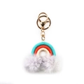 Portachiavi arcobaleno con corda intrecciata blu arancio e pompon grigi - Pompon Grigio