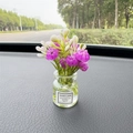 Car flower vase ornament with pink and purple artificial blooms in a glass bottle - Purple Jasmine