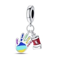 Detailed silver palette pendant with rainbow palm and red R letter paint tube charm - W-PAC914 Painted Palm