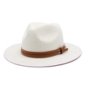 Cappello Panama classico in paglia bianca con fascia in finta pelle marrone e rivetti - M (56-58cm) / Bianco