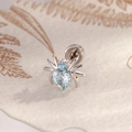 Silver spider cartilage stud with light blue heart zircon and screw back closure - Light Sea Blue (1 Pc)