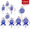 Blue and white swirl lollipop Christmas decor set with satin bows in various sizes - A Small (25mm Diameter/70mm Length) / Blue White