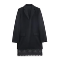 Elegant black mid-length blazer dress featuring delicate lace hem detail on white background - XS / Black