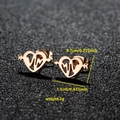 Rose gold heart stud earrings with heartbeat line design, 1.1cm x 0.7cm size details - 052 Heart Arrow Rose Gold