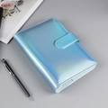 Cuaderno de anillas de cuero PU azul holográfico con hebilla magnética decorativa - A6 Sin Páginas Interiores / Azul láser