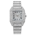 Orologio calendario quadrato argento di lusso con pavé di diamanti e numeri romani - Argento